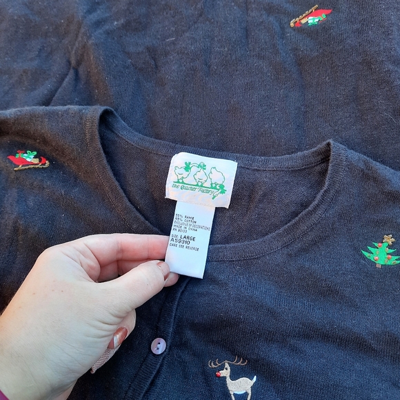 Vintage Y2K Ugly Christmas Sweater Embroidered Reindeer Cardigan Holiday - Picture 7 of 10